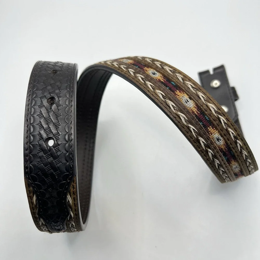 Cody James Leather Belt Southwestern Inlay Sz 28 Dark Brown Rodeo Western Cowboy